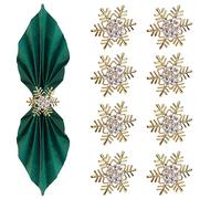 Trimming Shop Gold Snowflakes Napkin Rings, Diamante Rhinestone Christmas Napkin Holder, Xmas Serviettes for Christmas Dinner, New Year, Thanksgiving, Weddings, Pack of - 8
