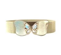 Trimming Shop Golden Waist Belt For Women With Diamond Studded Golden Butterfly Buckle, Stretchable Elasticated Wide Casual Belt Party Celebration Events Occasion, 60mm
