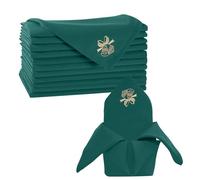 Trimming Shop Green Christmas Table Napkin with Jingle Bell Embroidery - 100% Spun Polyester, 20x20 Inch, Stain-Resistant, Machine Washable, Reusable Table Accessory for Festive Party Décor (6pcs)
