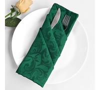 Trimming Shop Green Damask Cloth Napkins (1 Pack) 20 x 20 Inch, 100% Polyester Dinner Napkins with Elegant Scrolled Floral Pattern for Christmas, Weddings, Parties, Home Decor Reusable & Washable