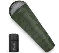 Trimming Shop Green Mummy Sleeping Bag for Adults - Lightweight, Compact & Waterproof with Hood - 220x85cm - Warm, Washable Outdoor Sleeping Bag for Camping, Hiking, Travel