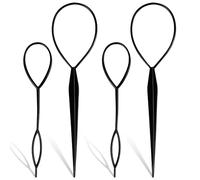 Trimming Shop Hair Braid Tool Set - Durable Plastic Topsy Tail Tool, Black Flexible Ponytail Maker Large & Small Hair Styling Tools for Women & Girls, Creative Hairstyle Loop Accessory (Pack of 2)