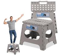 Trimming Shop Heavy Duty 11 Inch Folding Step Stool with Carry Handle Anti Slip Surface, Portable Plastic Foldable Camping Stool for Kitchen Bathroom Indoor/Outdoor, 330lbs Load Capacity - Light Grey