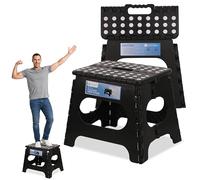 Trimming Shop Heavy Duty 11 Inch Folding Step Stool with Carry Handle, Anti Slip Surface, Portable Plastic Foldable Camping Stool for Kitchen Bathroom, Indoor/Outdoor Use, 330lbs Load Capacity - Black