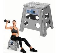 Trimming Shop Heavy Duty 13 Inch Folding Step Stool with Carry Handle, Anti Slip Surface Portable Plastic Camping Stool for Kitchen, Bathroom, Indoor/Outdoor Use, 330lbs Load Capacity - Light Grey