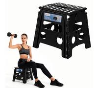 Trimming Shop Heavy Duty 13 Inch Folding Step Stool with Carry Handle, Anti Slip Surface Portable Plastic Foldable Camping Stool for Kitchen, Bathroom, Indoor/Outdoor Use, 330lbs Load Capacity - Black