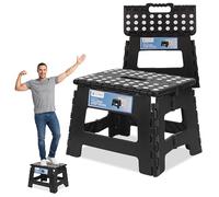 Trimming Shop Heavy Duty 9 Inch Folding Step Stool with Carry Handle, Anti Slip Surface, Portable Plastic Foldable Camping Stool for Kitchen, Bathroom, Indoor/Outdoor Use, 330lbs Load Capacity - Black