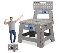 Trimming Shop Heavy Duty 9 Inch Folding Step Stool with Carry Handle Anti Slip Surface Portable Plastic Foldable Camping Stool for Kitchen Bathroom Indoor/Outdoor Use 330lbs Load Capacity - Light Grey