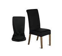 Trimming Shop High-Back Chair Covers for Dining Room Chairs, Black, 8 Pack | Spandex Stretch Removable Washable Armless Chair Protective Slipcover for Kitchen, Wedding, Party, Banquet & Hotel