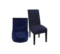 Trimming Shop High-Back Chair Covers for Dining Room Chairs, Navy, 4 Pack | Spandex Stretch Removable Washable Armless Chair Protective Slipcover for Kitchen, Wedding, Party, Banquet & Hotel