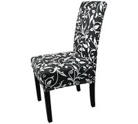 Trimming Shop High Back Dining Chair Covers, Floral Creeper - Black, 1 Pack | Spandex Stretch Removable Washable Armless Chair Protective Slipcover for Kitchen, Wedding, Party, Banquet & Hotel