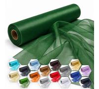 Trimming Shop Hunter Green Organza Roll 25mx29cm Snow Sheer Glitter Fabric | Wedding Venue, Chair Bow Sash, Table Runner, Christmas Event, Party Decoration, DIY Craft Projects