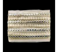Trimming Shop Indian Lace Mirror Studded Decorative Trim Ribbon for Sewing, Crafting, Embellishment Wedding Bridal Dresses, Fashion Garments, Beige, 38mm Wide, 4 Metres