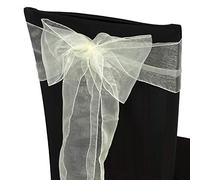 Trimming Shop Ivory Organza Sashes Chair Cover Assorted Colour Fuller Bow Ribbon for Wedding, Banquet, Birthday, Event Decoration, 17cm x 280cm, 25pcs