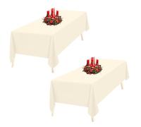 Trimming Shop Ivory Rectangle Polyester Tablecloth, 70" x 144" Premium Linen Table Cover, Washable Fabric Table Cloth for Dining Table, Banquet, Wedding, Christmas, Birthday, Parties, 2pcs