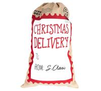 Trimming Shop Large Personalised Santa Sack North Pole Air Mail | 48x78cm Hessian Stocking Gift Bag with Drawstring | Festive Storage for Holiday Presents Xmas Gifts, Toys & Cards - Beige w/White
