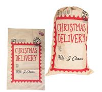 Trimming Shop Large Personalised Santa Sack North Pole Air Mail | 48x78cm Hessian Stocking Gift Bag with Drawstring | Festive Storage for Holiday Presents Xmas Gifts, Toys & Cards - Beige