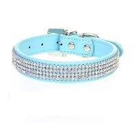 Trimming Shop Leather Diamante Dog & Cat Collar, 37cm Medium, Acid Blue