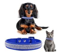 Trimming Shop Leather Diamante Dog & Cat Collar, 37cm Medium, Royal Blue