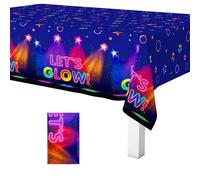 Trimming Shop Let's Glow Neon Party Tablecloth Glow in The Dark Disposable Table Covers 137x220cm Rectangular Wipeable Waterproof Table Cloth For Kids Birthday Dance Party Decoration Pack of 1