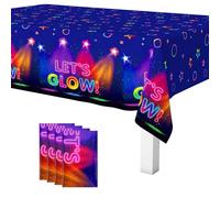 Trimming Shop Let's Glow Neon Party Tablecloth Glow in The Dark Disposable Table Covers 137x220cm Rectangular Wipeable Waterproof Table Cloth For Kids Birthday Dance Party Decoration Pack of 4