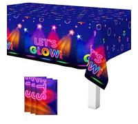 Trimming Shop Let's Glow Neon Party Tablecloth Glow in The Dark Disposable Table Covers 137x220cm Rectangular Wipeable Waterproof Table Cloth For Kids Birthday Dance Party Decoration Pack of 3