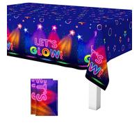 Trimming Shop Let's Glow Neon Party Tablecloth Glow in The Dark Disposable Table Covers 137x220cm Rectangular Wipeable Waterproof Table Cloth For Kids Birthday Dance Party Decoration Pack of 2