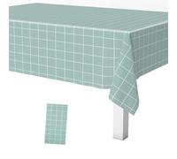 Trimming Shop Light Blue Checkered Rectangular Tablecloth 137x180cm Wipeable PVC Plastic Tablecloth Stain Resistant Waterproof Oil-proof Table Cover Indoor Outdoor Picnic Party Dinner Home Decor, 1pc
