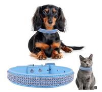 Trimming Shop Light Blue Diamante Dog Collar Soft PU Leather 4 Row Bling Sparkling Rhinestone Collar for Small Dogs & Cats | Perfect Decorative Pet Accessory for Wedding Show (Medium - 37cm)