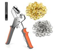 Trimming Shop Magnetic Eyelet Punch Plier Kit, 10.5mm Grommet Tool with 500 Metal Eyelets (250 Silver + 250 Gold) Heavy Duty Handheld Eyelet Pliers for Tarpaulin, Sun Sails, Banners, Fabrics & Canvas