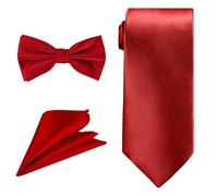 Trimming Shop Men’s Satin Tie Set Necktie Bow Tie Pocket Square Solid Colour Formal Wedding Prom Business Party Classic Suit Accessories Gift Set for Him Stylish Matching Set