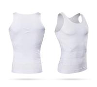 Trimming Shop Men’s White Colour Slimming Vest Compression Shirt - Tummy Control Body Shaper Vest for Abdomen, Belly & Waist - Sleeveless Fat Burner, Seamless Shapewear for Gym Workouts - M