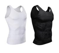 Trimming Shop Men's Body Shaper, 2 Pack Slimming Vest, Black & White - L