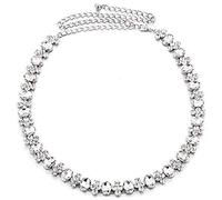 Trimming Shop Metal Waist Belts Women’s Chain Belt Studded with Crystal Clear Rhinestones, Fashion Accessory for Ladies Outfits (115cm Long, 15mm Wide, Silver)