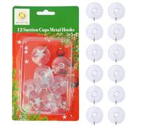 Trimming Shop Multi-Purpose Heavy Duty Suction Cup Hooks 12pcs Clear Plastic Suction Cup with Metal Hooks for Wreath, Kitchen, Bathroom