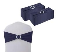 Trimming Shop Navy Blue Spandex Chair Band with Slider Buckle, Stretchy Fabric Chair Band Sash, Elastic Wedding Chair Cover Band, Chair Decoration Party, Reception, Banquet, 25pcs