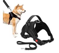 Trimming Shop No Pull Dog Harness and Lead Set for Large Dogs, Adjustable, Breathable, Reflective Pet Vest for Puppy Training, Walking, Choke Free Harness for Large Breeds - Black