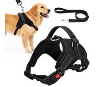 Trimming Shop No Pull Dog Harness and Lead Set for Large Dogs - Black | Adjustable, Breathable, Reflective Pet Vest for Puppy Training, Walking, Choke Free Harness for Large Breeds
