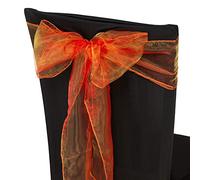 Trimming Shop Orange Organza Sashes Chair Cover Assorted Colour Fuller Bow Ribbon for Wedding, Banquet, Birthday, Event Decoration, 17cm x 280cm, 100pcs