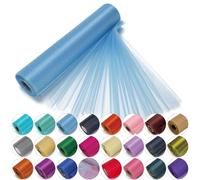 Trimming Shop Organza Roll Snow Sheer Glitter Fabric Elegant Decorative Cloth for Chair Bow Sash, Table Runner,Wedding Venue, Party Decoration, 25m x 29cm, Blue
