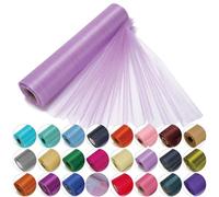 Trimming Shop Organza Roll Snow Sheer Glitter Fabric Elegant Decorative Cloth for Chair Bow Sash, Table Runner,Wedding Venue, Party Decoration, 25m x 29cm, Lilac