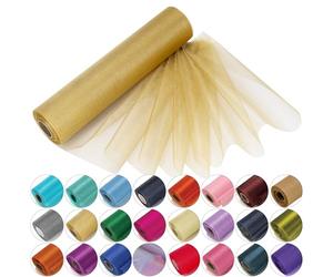 Trimming Shop Organza Roll Snow Sheer Glitter Fabric Elegant Decorative Cloth for Chair Bow Sash, Table Runner,Wedding Venue, Party Decoration, 25m x 29cm, Gold