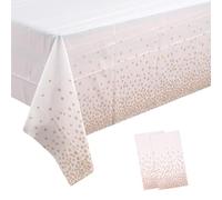 Trimming Shop Plastic Disposable Tablecloths, 2 Pack Party Table Cover, White and Rose Gold Dot Confetti Rectangular Table Cloths for Parties, Picnic, Christmas, BirthdayDecorations 54" x 108"