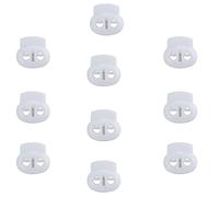 Trimming Shop Plastic Toggle Stopper Cord Locks Spring Loaded Elastic Drawstring Bean Shape Twin Hole Button for DIY Projects, Sportswear, Luggage, Shoelaces, Backpack, Clothing, White, 10pcs