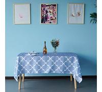 Trimming Shop Polyester Printed Tablecloth 60" x 84" Rectangle Tablecover for 6-8 Seater Dining Table Wipeable Wrinkle-Resistant Washable Indoor Outdoor Home Cafe Picnic - Moroccan Trellis Blue