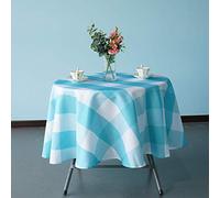 Trimming Shop Polyester Printed Tablecloth 70 Inch Round Tablecover for 4-6 Seater Dining Table Wipeable Wrinkle-Resistant Washable Indoor Outdoor Home Kitchen Picnic - Blue & White Checkered