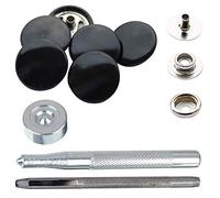 Trimming Shop Press Studs Shiny Black Snap Fasteners with Fixing Tools for Clothing, Bags, Leathercraft, Fashion Accessories, DIY Craft Projects, 15mm, 10pcs