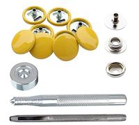 Trimming Shop Press Studs Yellow Snap Fasteners with Silver Back Snaps & Fixing Hand Tool for Clothing, Bags, Leathercraft, Fashion Accessories, DIY Craft Projects, 15mm, 10pcs