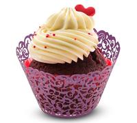 Trimming Shop Purple Cupcake Wrappers Laser Cut Floral Design Paper Cup Holders, Muffin Cup Liners for Weddings, Baby Showers, Birthdays, Anniversaries & Special Events (Pack of 25)