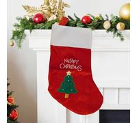 Trimming Shop Red Christmas Stocking with Embroidered Xmas Tree & Merry Christmas Design | Soft Velvet Santa Sock with White Cuff | Hanging Gift & Candy Pouch for Festival Home & Party Supplies